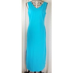 Talbots Petites Side Slit Maxi Dress Teal Blue Petite Small
